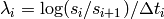 \lambda_{i}=\log(s_i/s_{i+1})/\Delta t_i